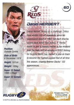 2003 Kryptyx The Defenders Australian Rugby Union #60 Daniel Herbert Back